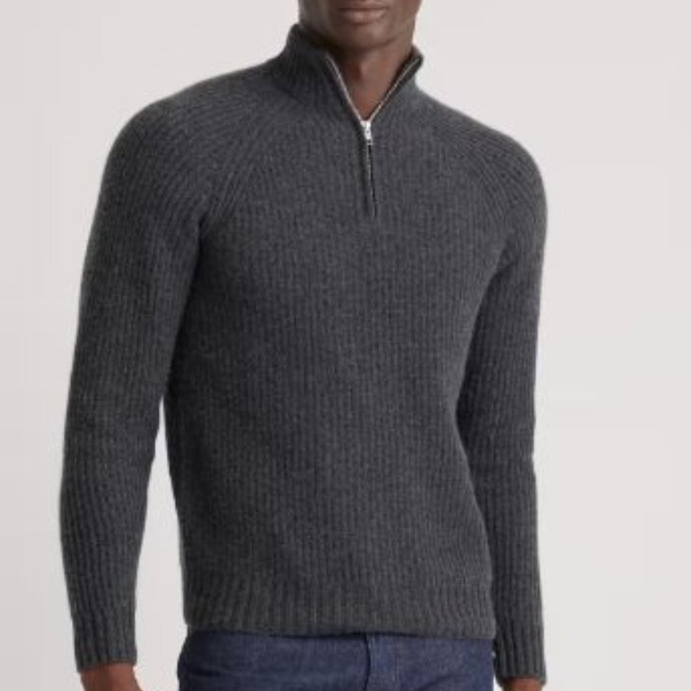 NWT $180 Quince Mens XL 100% Cashmere Fisherman Quarter Zip Sweater Charcoal